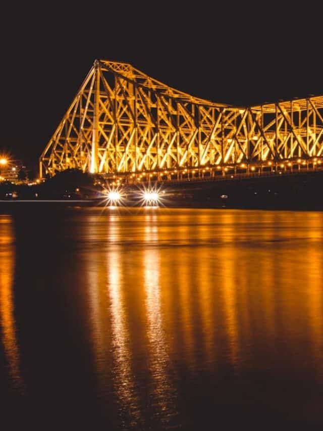 lightened bridge at night